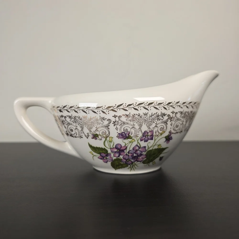 Vintage Spring Violet Cream & Sugar Set Gold Trim Floral